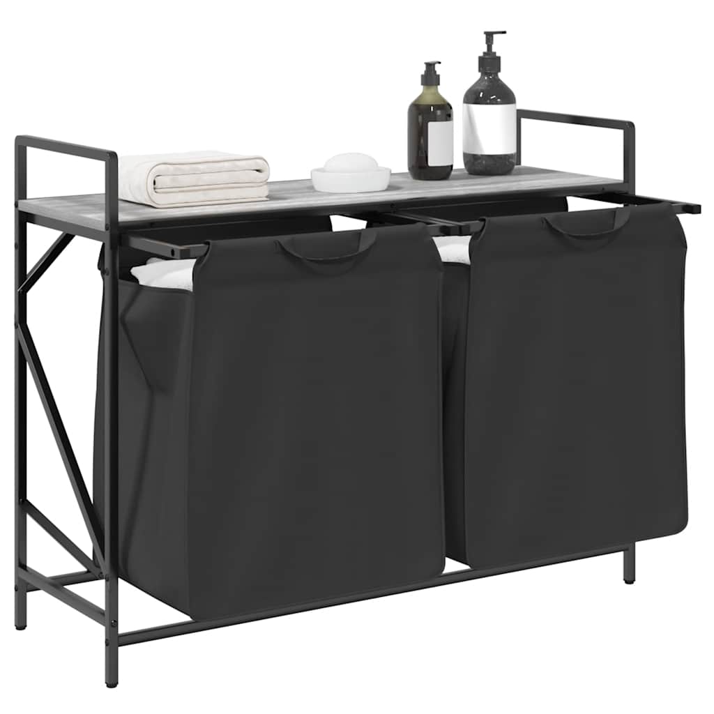 Laundry Basket 2 Compartments with Shelf Grey Sonoma
