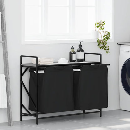 Laundry Basket 2 Compartments with Shelf Grey Sonoma
