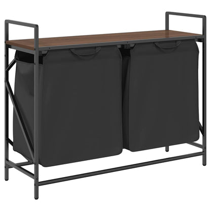 Laundry Basket 2 Compartments with Shelf Brown Oak