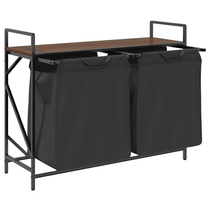 Laundry Basket 2 Compartments with Shelf Brown Oak
