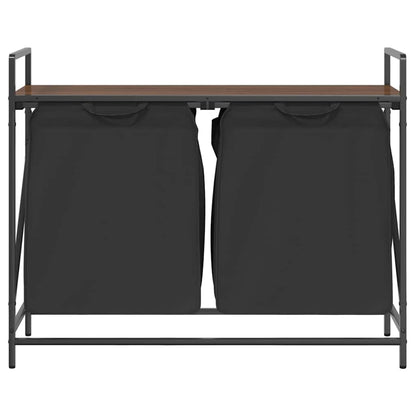 Laundry Basket 2 Compartments with Shelf Brown Oak