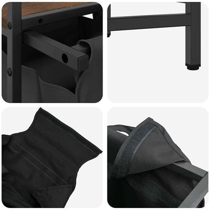 Laundry Basket 2 Compartments with Shelf Brown Oak