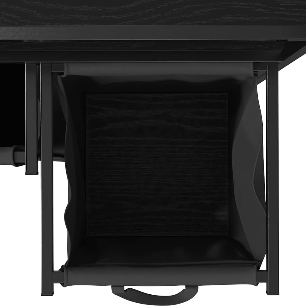 Laundry Basket 3 Compartments with Shelves Black Oak