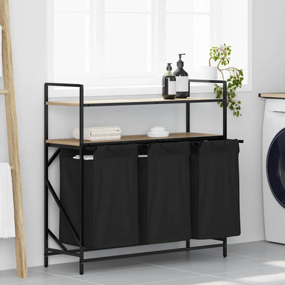 Laundry Basket 3 Compartments with Shelves Sonoma Oak