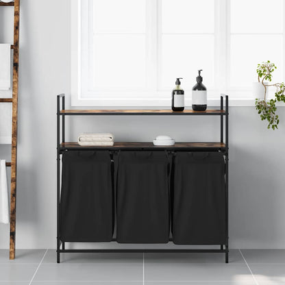 Laundry Basket 3 Compartments with Shelves Smoked Oak