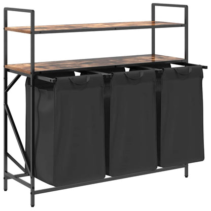 Laundry Basket 3 Compartments with Shelves Smoked Oak