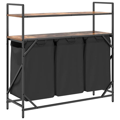 Laundry Basket 3 Compartments with Shelves Smoked Oak