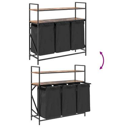 Laundry Basket 3 Compartments with Shelves Smoked Oak