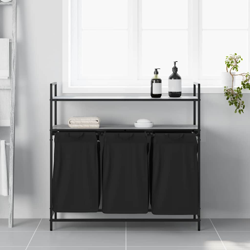 Laundry Basket 3 Compartments with Shelves Grey Sonoma