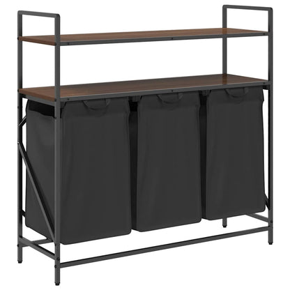 Laundry Basket 3 Compartments with Shelves Brown Oak