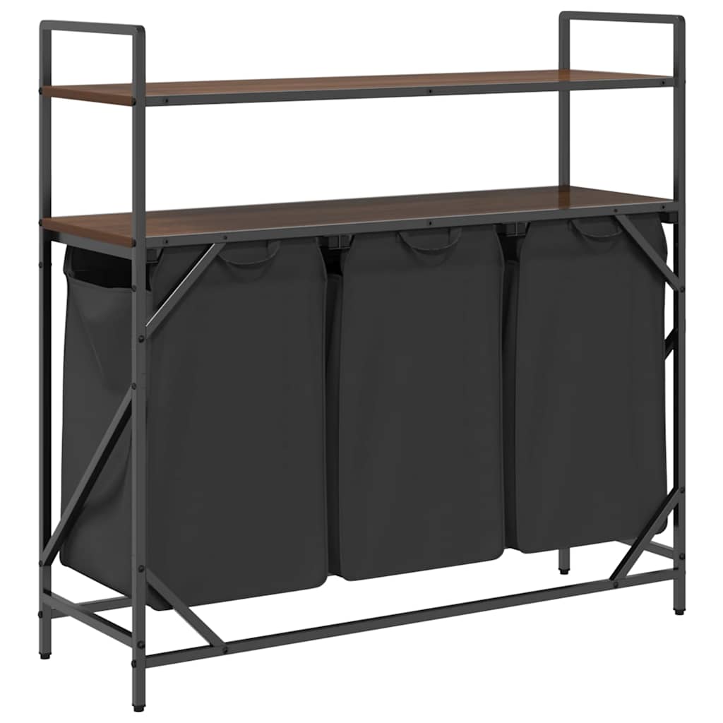 Laundry Basket 3 Compartments with Shelves Brown Oak