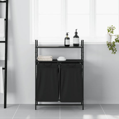 Laundry Basket 2 Compartments with Shelves Black Oak