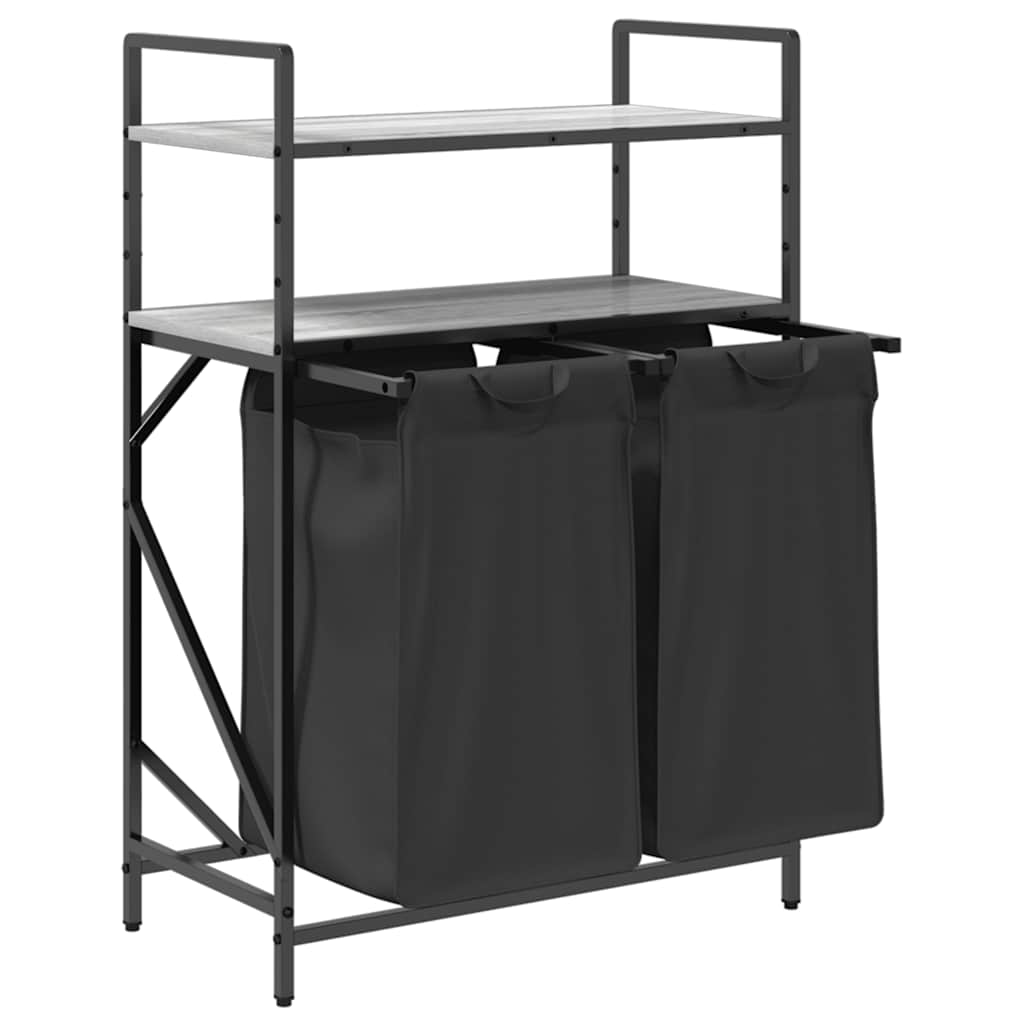 Laundry Basket 2 Compartments with Shelves Grey Sonoma