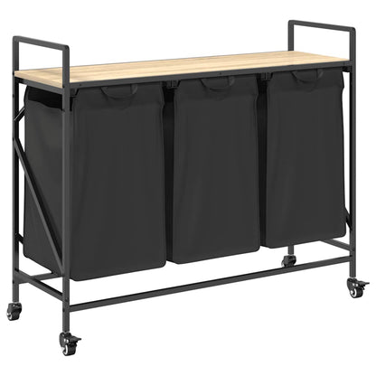 Laundry Basket 3 Compartments with Wheels Sonoma Oak