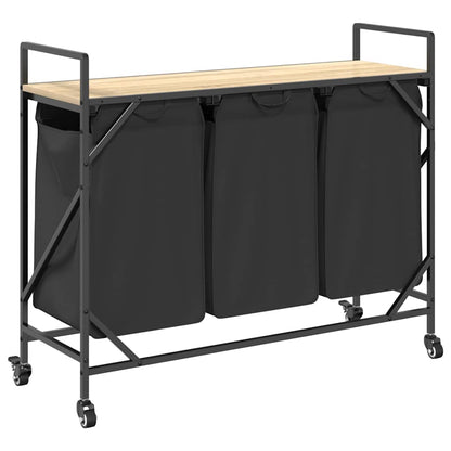 Laundry Basket 3 Compartments with Wheels Sonoma Oak