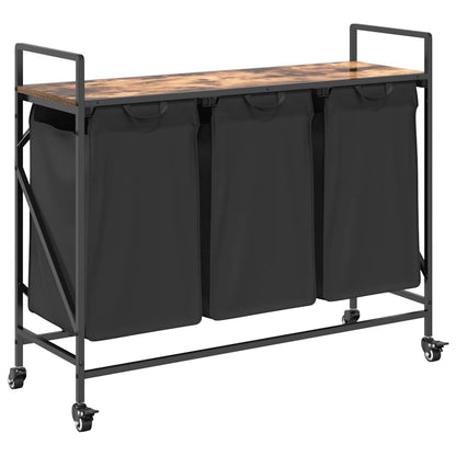 Laundry Basket 3 Compartments with Wheels Smoked Oak