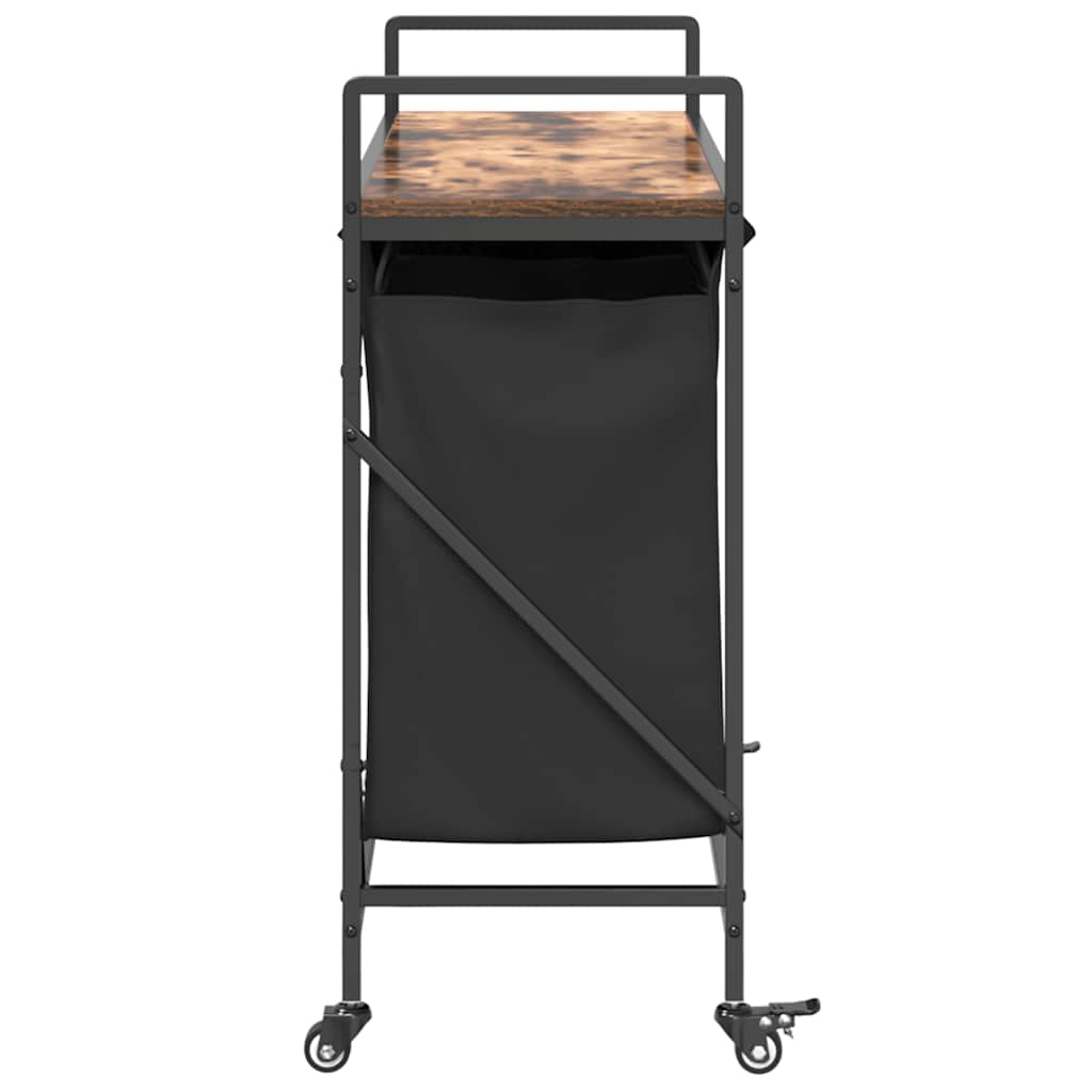 Laundry Basket 3 Compartments with Wheels Smoked Oak