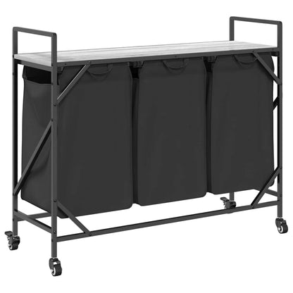 Laundry Basket 3 Compartments with Wheels Grey Sonoma