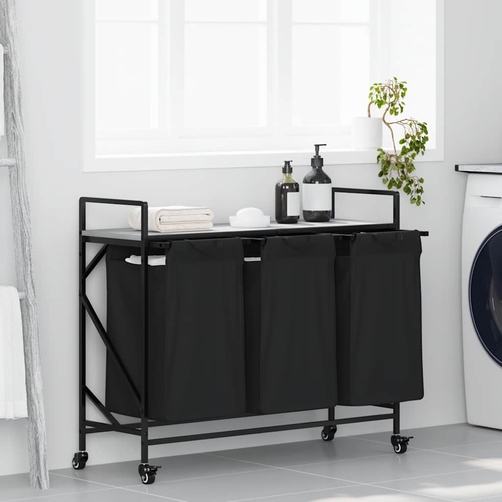 Laundry Basket 3 Compartments with Wheels Grey Sonoma