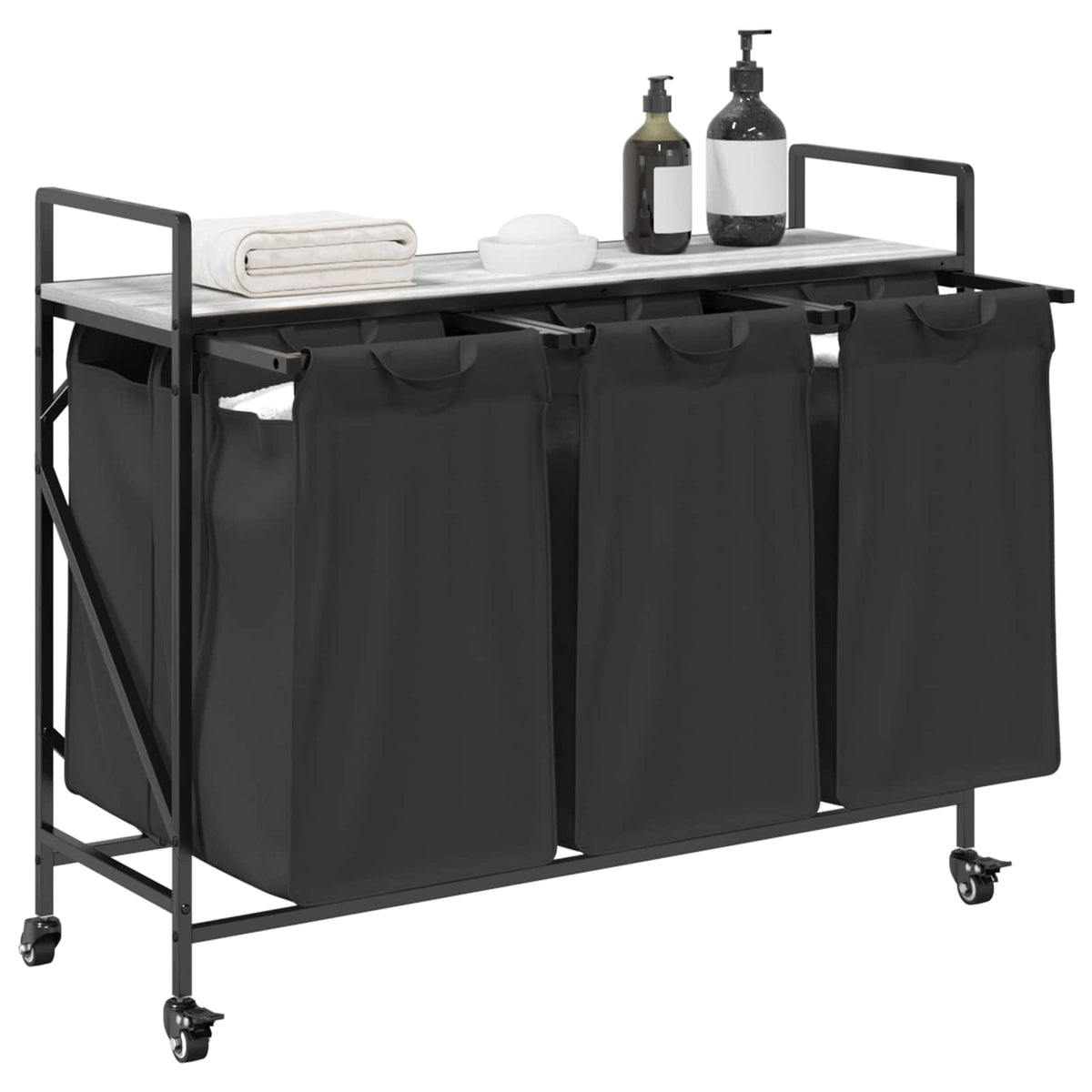Laundry Basket 3 Compartments with Wheels Grey Sonoma