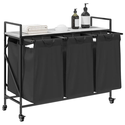Laundry Basket 3 Compartments with Wheels Grey Sonoma