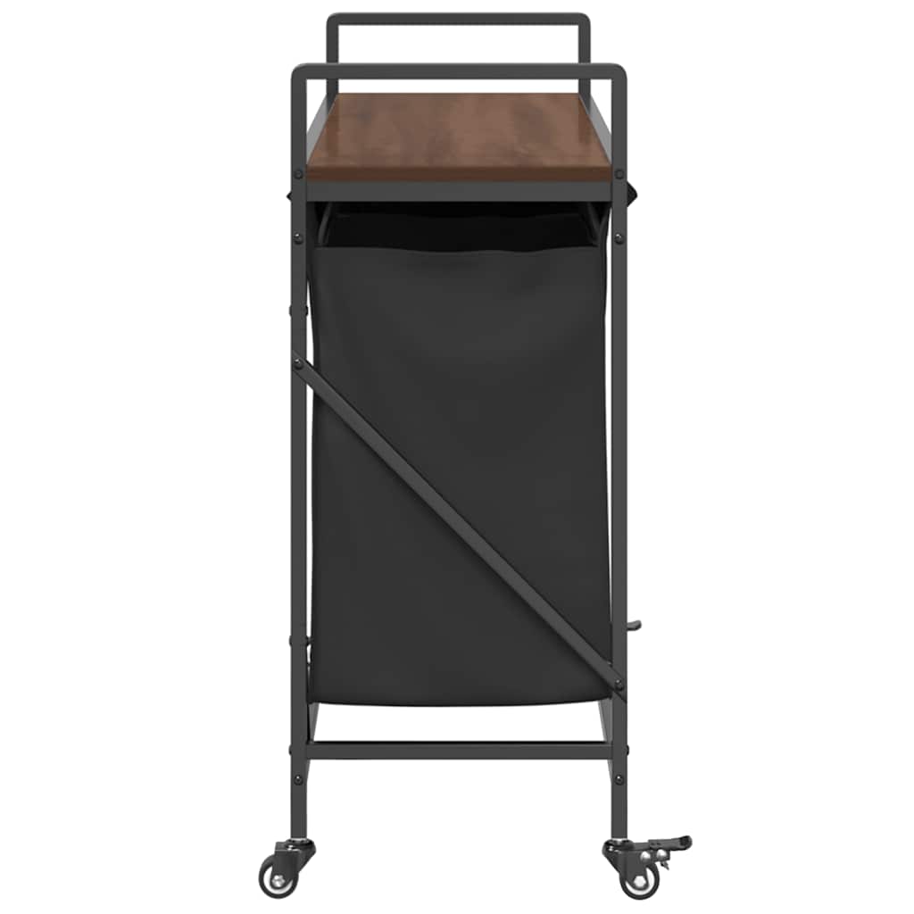 Laundry Basket 3 Compartments with Wheels Brown Oak