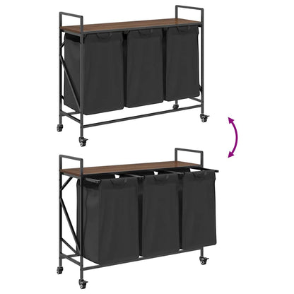 Laundry Basket 3 Compartments with Wheels Brown Oak