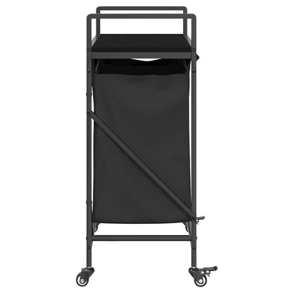 Laundry Basket 2 Compartments with Wheels Black Oak