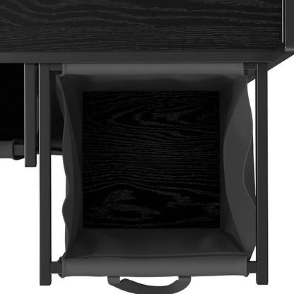 Laundry Basket 2 Compartments with Wheels Black Oak