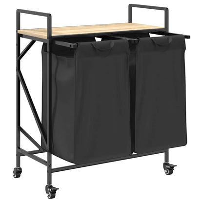 Laundry Basket 2 Compartments with Wheels Sonoma Oak