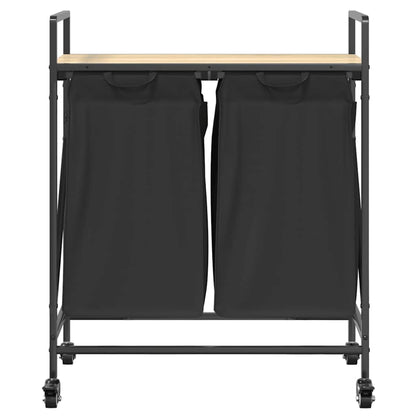 Laundry Basket 2 Compartments with Wheels Sonoma Oak