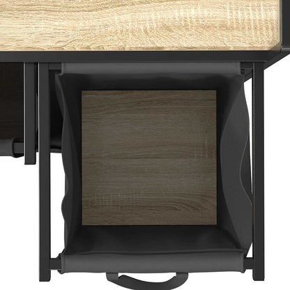 Laundry Basket 2 Compartments with Wheels Sonoma Oak