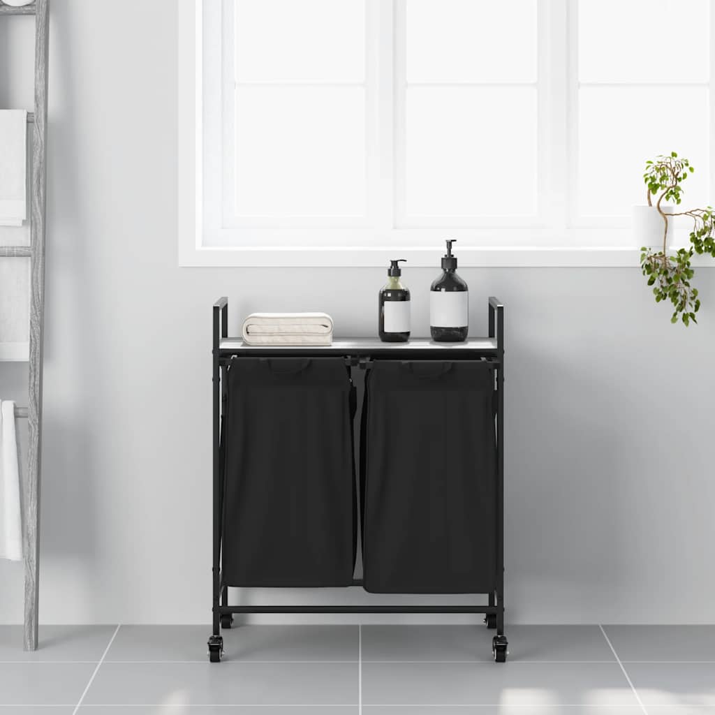 Laundry Basket 2 Compartments with Wheels Grey Sonoma