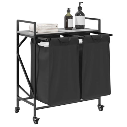 Laundry Basket 2 Compartments with Wheels Grey Sonoma