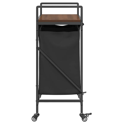 Laundry Basket 2 Compartments with Wheels Brown Oak