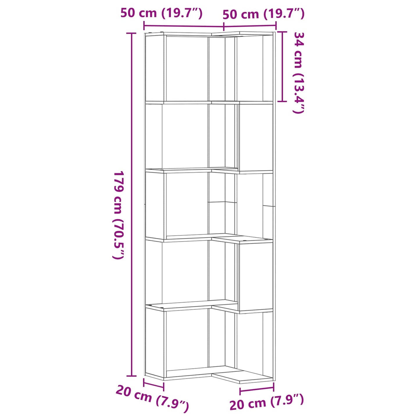Bookcase 5-Tier 50 x 50 x 179 cm Black Oak