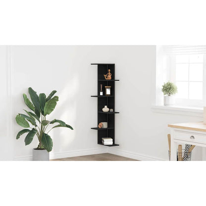 Wall Corner Shelf with Shelf Black Oak 36.5 x 36.5 x140 cm