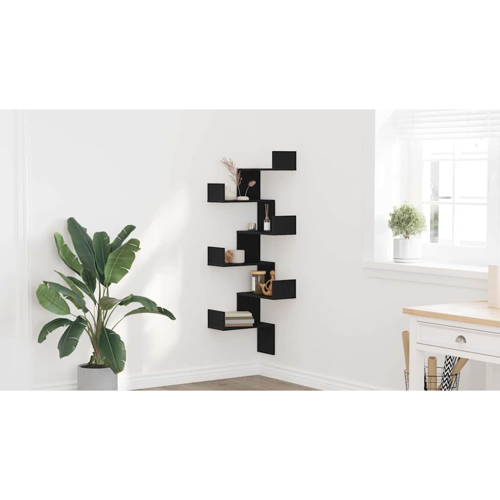 Wall Corner Shelf with Shelf Black Oak 45 x 45 x 147 cm