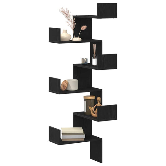 Wall Corner Shelf with Shelf Black Oak 45 x 45 x 147 cm