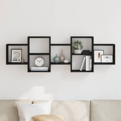 Wall Shelf Black Oak 129x18x42 cm Engineered Wood
