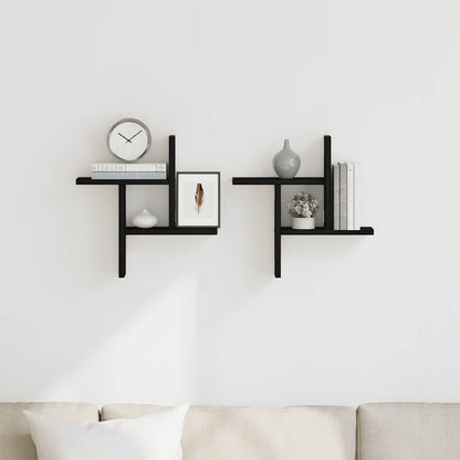 Wall Shelves 2 pcs Black Oak 38x12x38 cm Engineered Wood