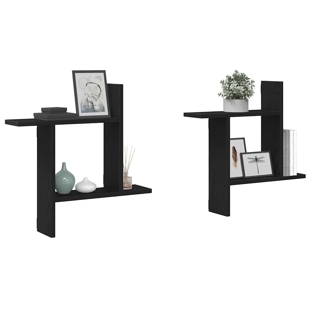 Wall Shelves 2 pcs Black Oak 50x12x50 cm Engineered Wood