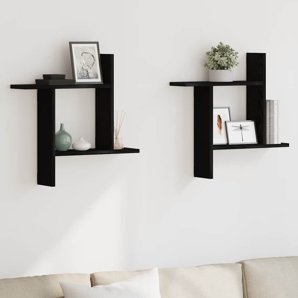Wall Shelves 2 pcs Black Oak 50x12x50 cm Engineered Wood