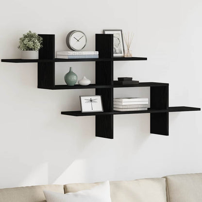 Wall Shelf Black Oak 124.5x18x60.5 cm Engineered Wood