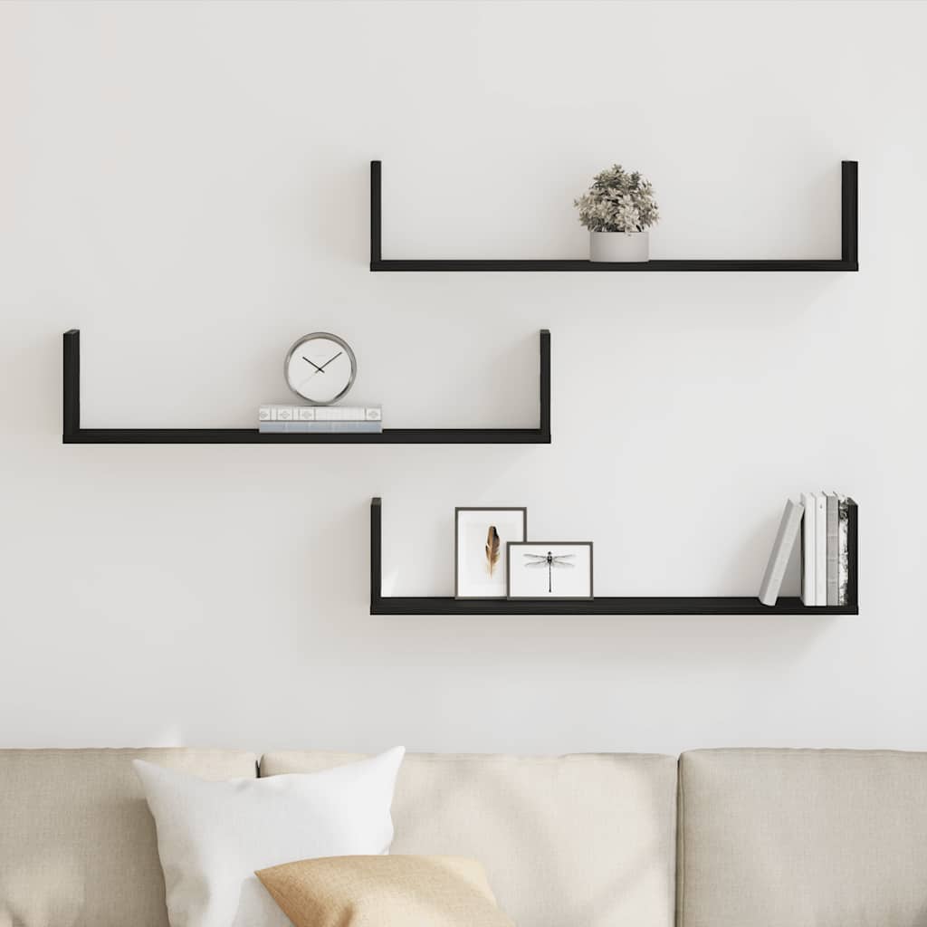 Wall Shelves 3 pcs Black Oak 80x18x18 cm Engineered Wood