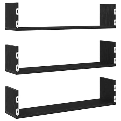 Wall Shelves 3 pcs Black Oak 80x18x18 cm Engineered Wood