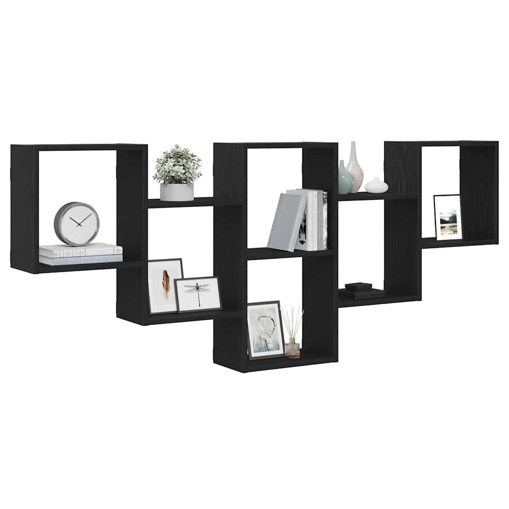 Wall Shelf Black Oak 159x18x66 cm Engineered Wood