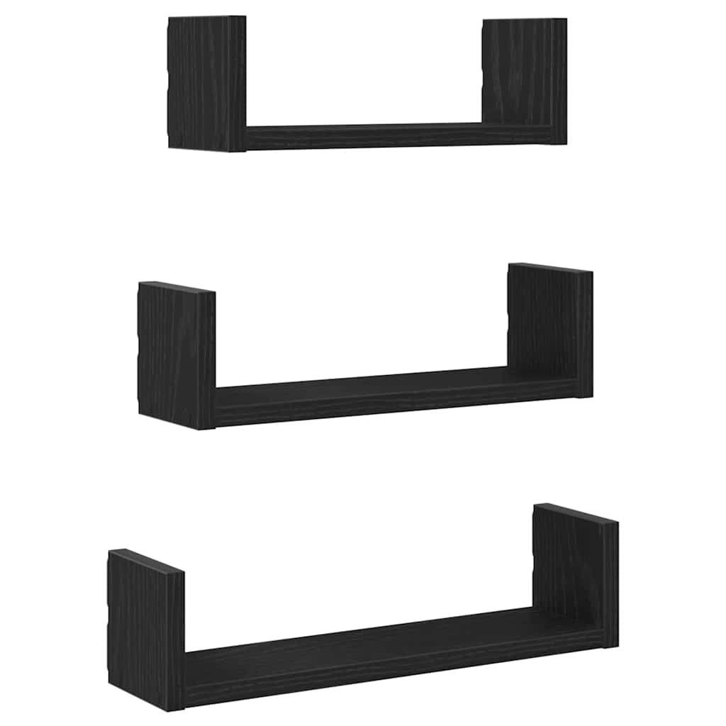 Wall Shelves 3 pcs Black Oak Engineered Wood