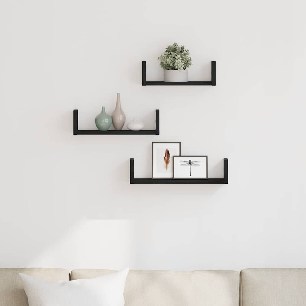 Wall Shelves 3 pcs Black Oak Engineered Wood