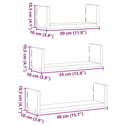 Wall Shelves 3 pcs Black Oak Engineered Wood